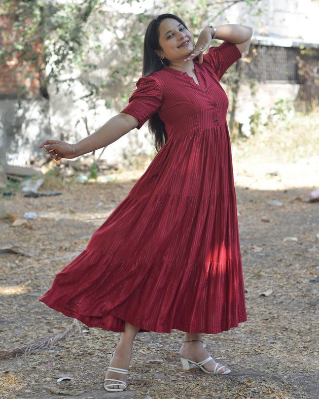 Starry Maroon Long Nursing Dress