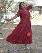 Starry Maroon Long Nursing Dress