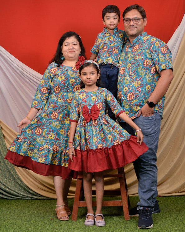 Turquoise Floral Frill Family