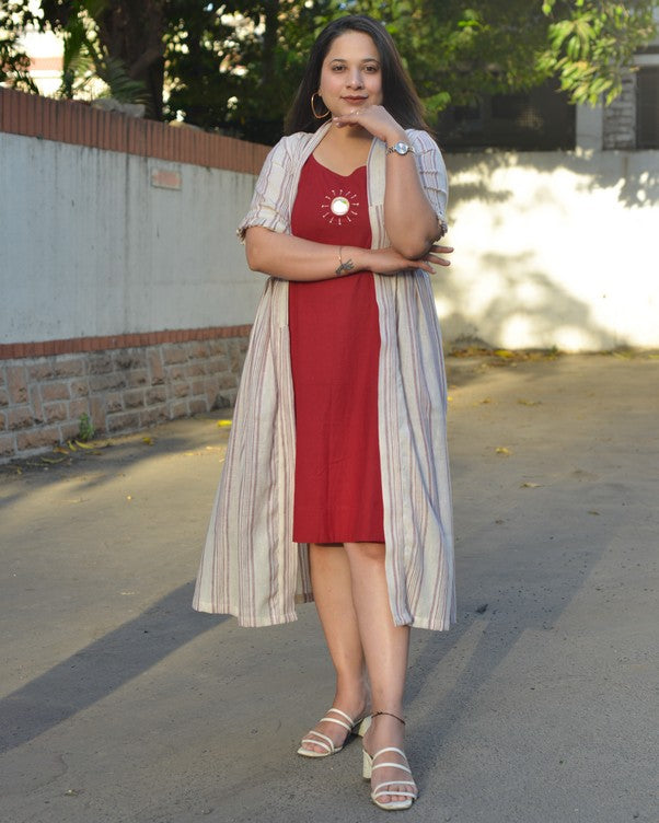 Maroon Red Mirror Maternity Dress with Shrug