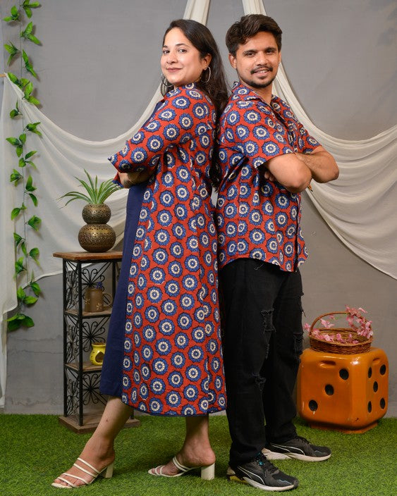Red Pinwheel Jacket Dress Couple Set