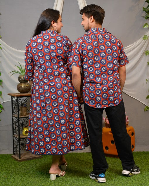 Red Pinwheel Jacket Dress Couple Set