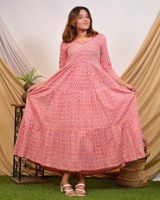 Spring Pink Tiered Maternity Dress