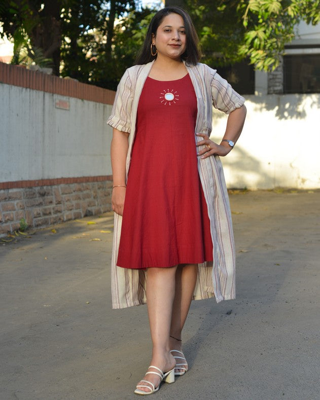 Maroon Red Mirror Dress with Shrug
