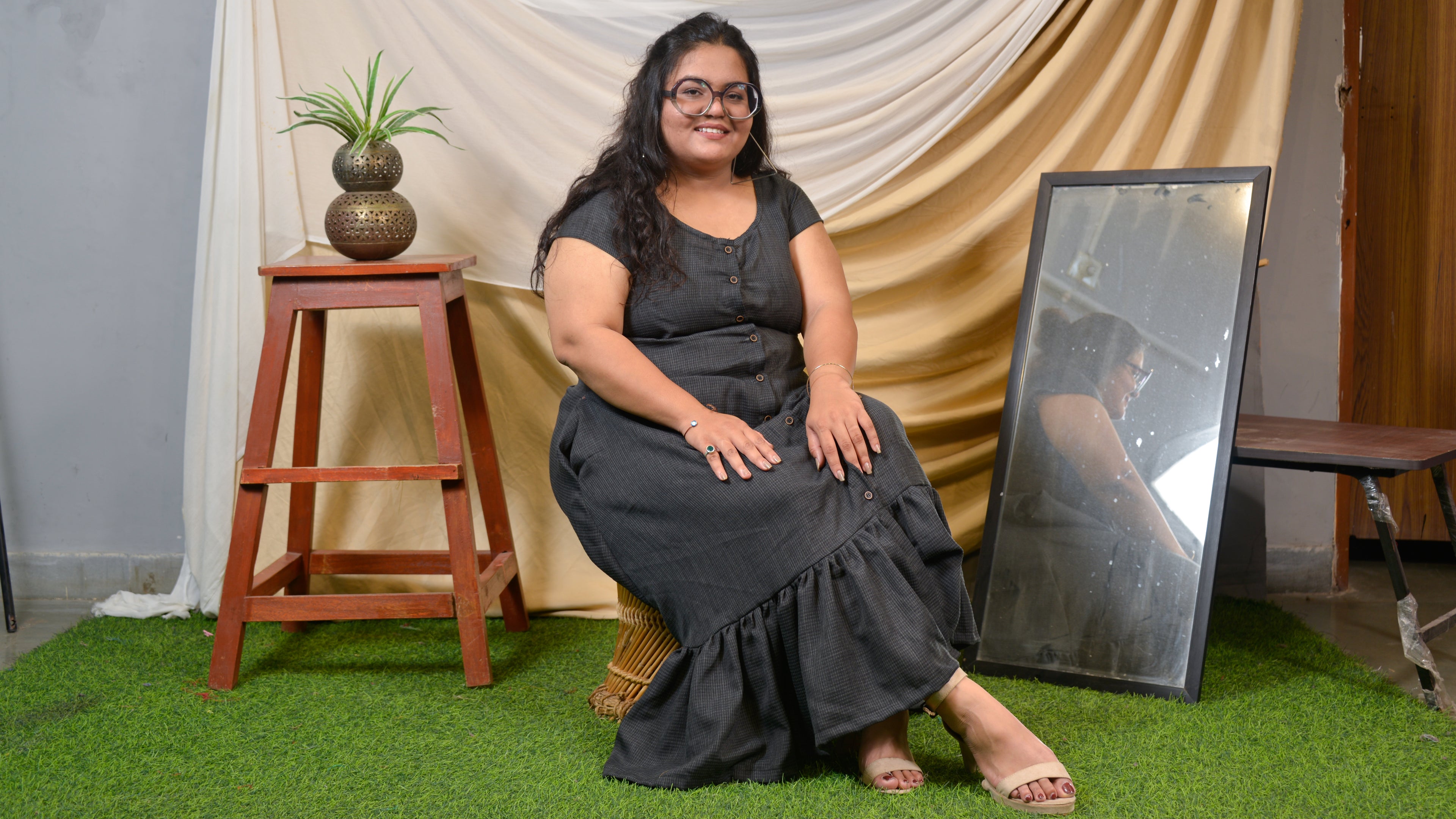 Grey Checkered Plus Size Dress