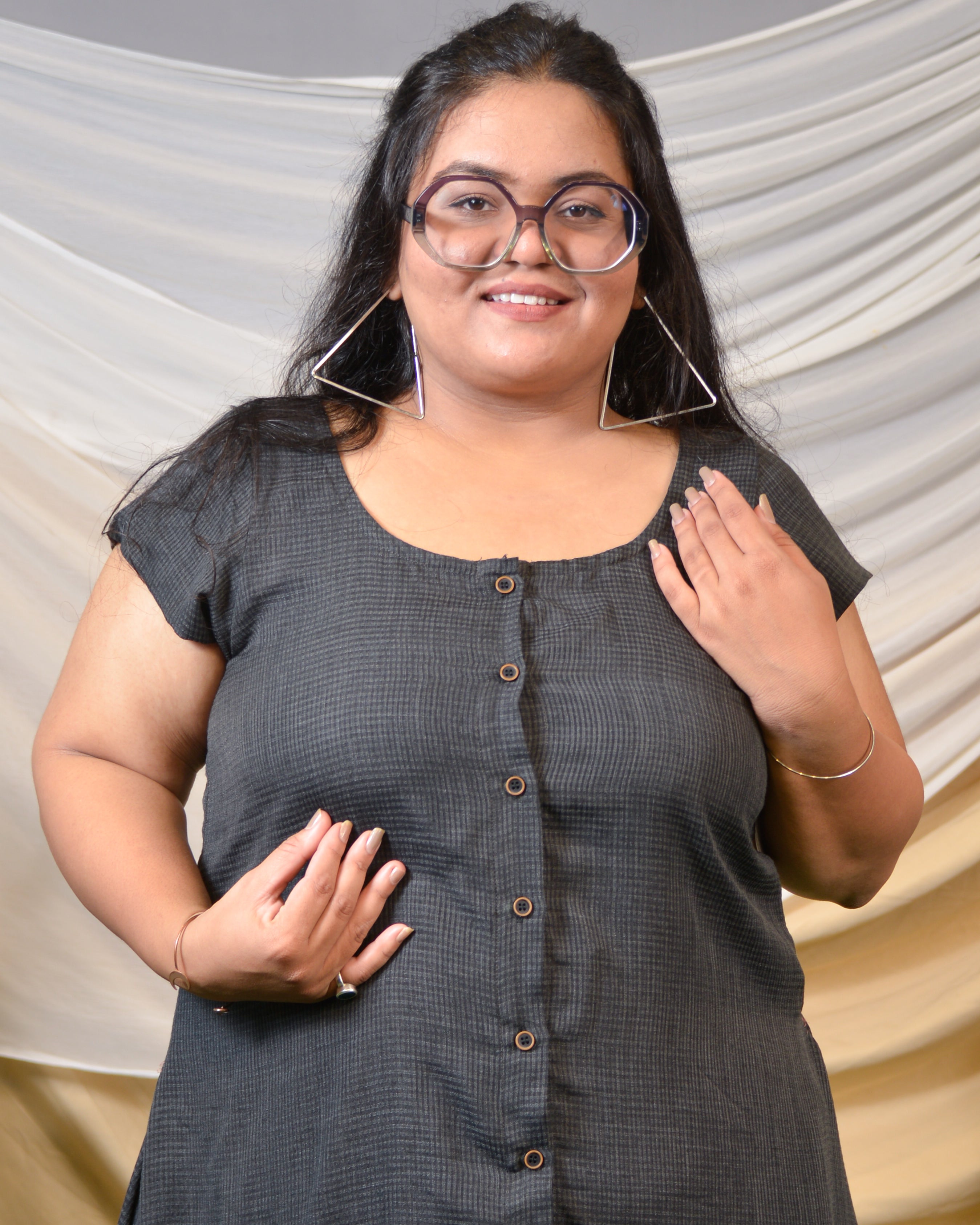 Grey Checkered Plus Size Dress