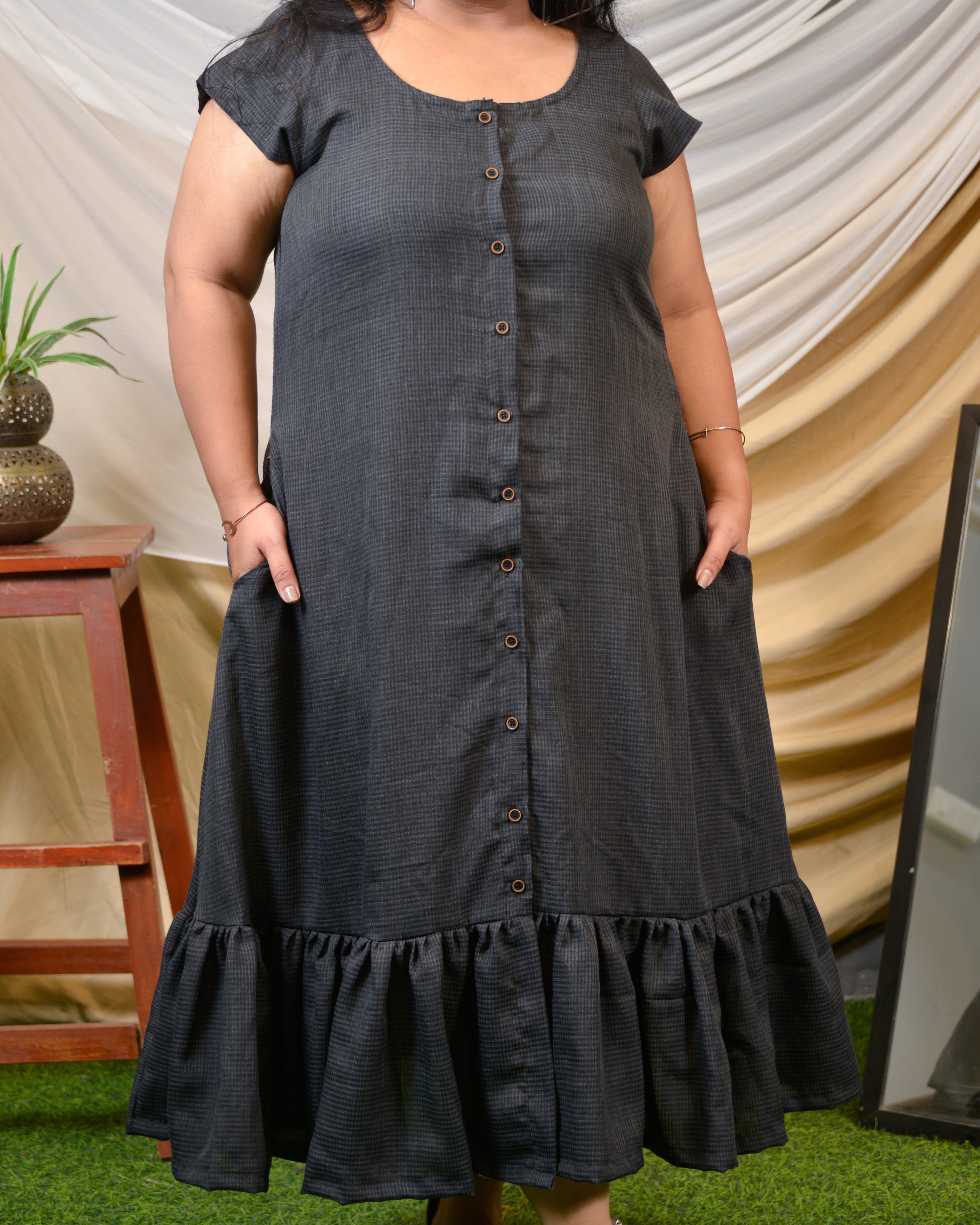 Grey Checkered Plus Size Dress