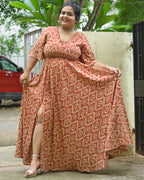 Red Aztec Slit Kirtle Plus Size Dress