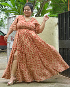 Red Aztec Slit Kirtle Plus Size Dress
