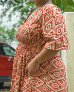 Red Aztec Slit Kirtle Plus Size Dress