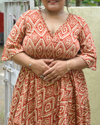 Red Aztec Slit Kirtle Plus Size Dress