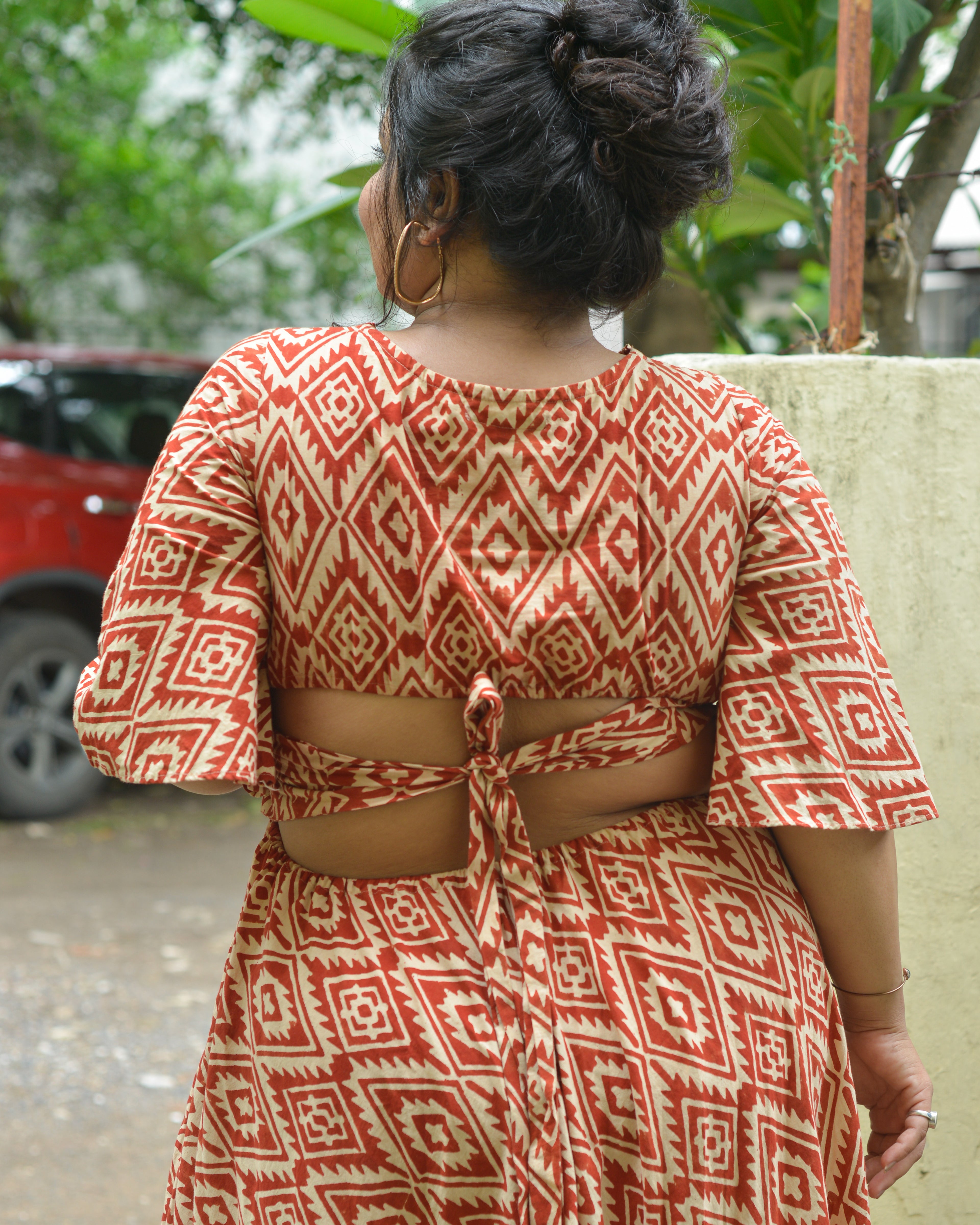 Red Aztec Slit Kirtle Plus Size Dress