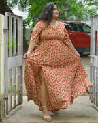 Red Aztec Slit Kirtle Plus Size Dress