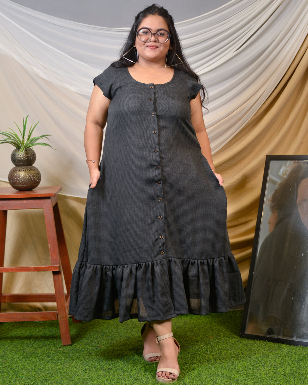 Grey Checkered Plus Size Dress