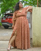 Red Aztec Slit Kirtle Plus Size Dress