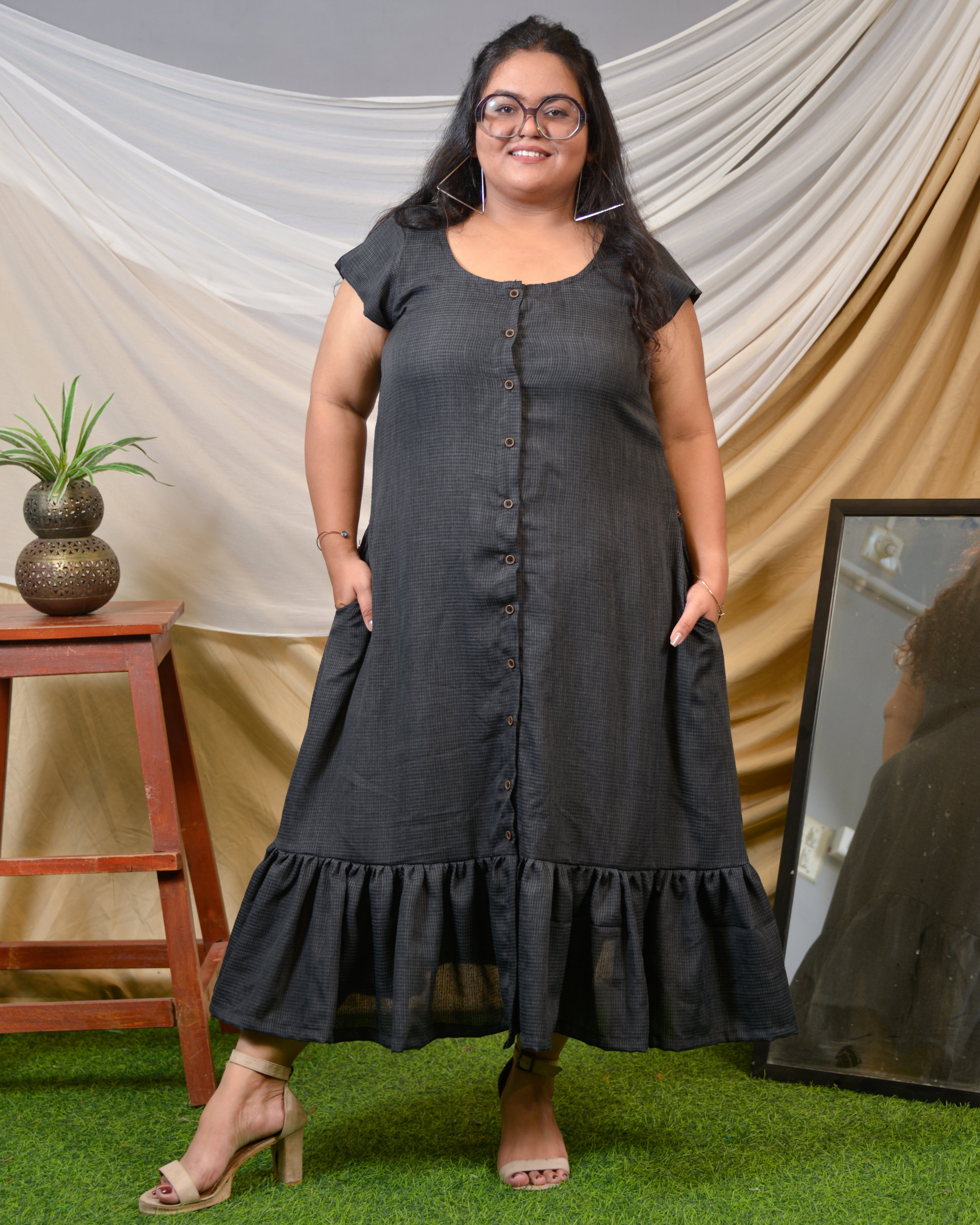 Grey Checkered Plus Size Dress