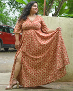 Red Aztec Slit Kirtle Plus Size Dress