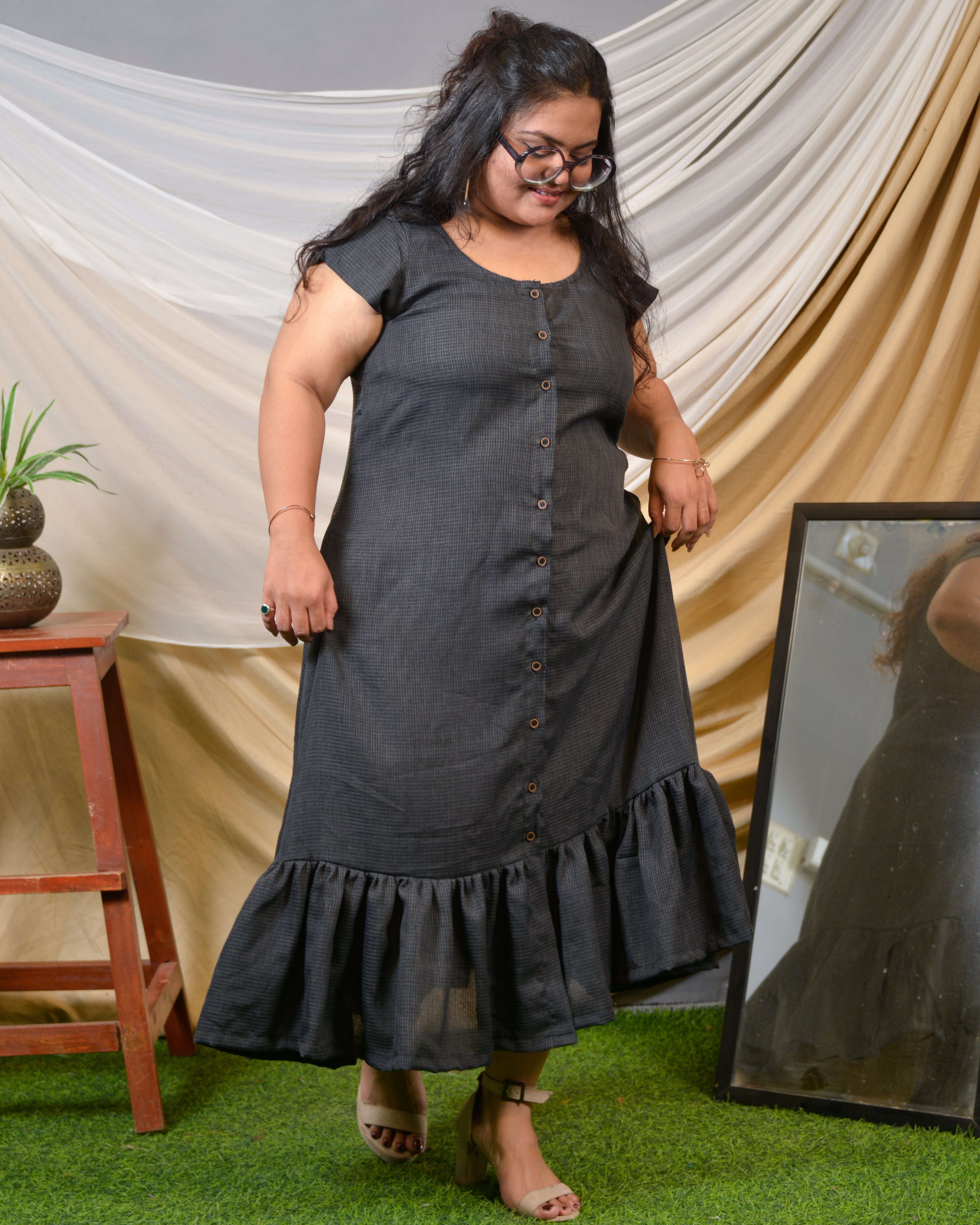 Grey Checkered Plus Size Dress
