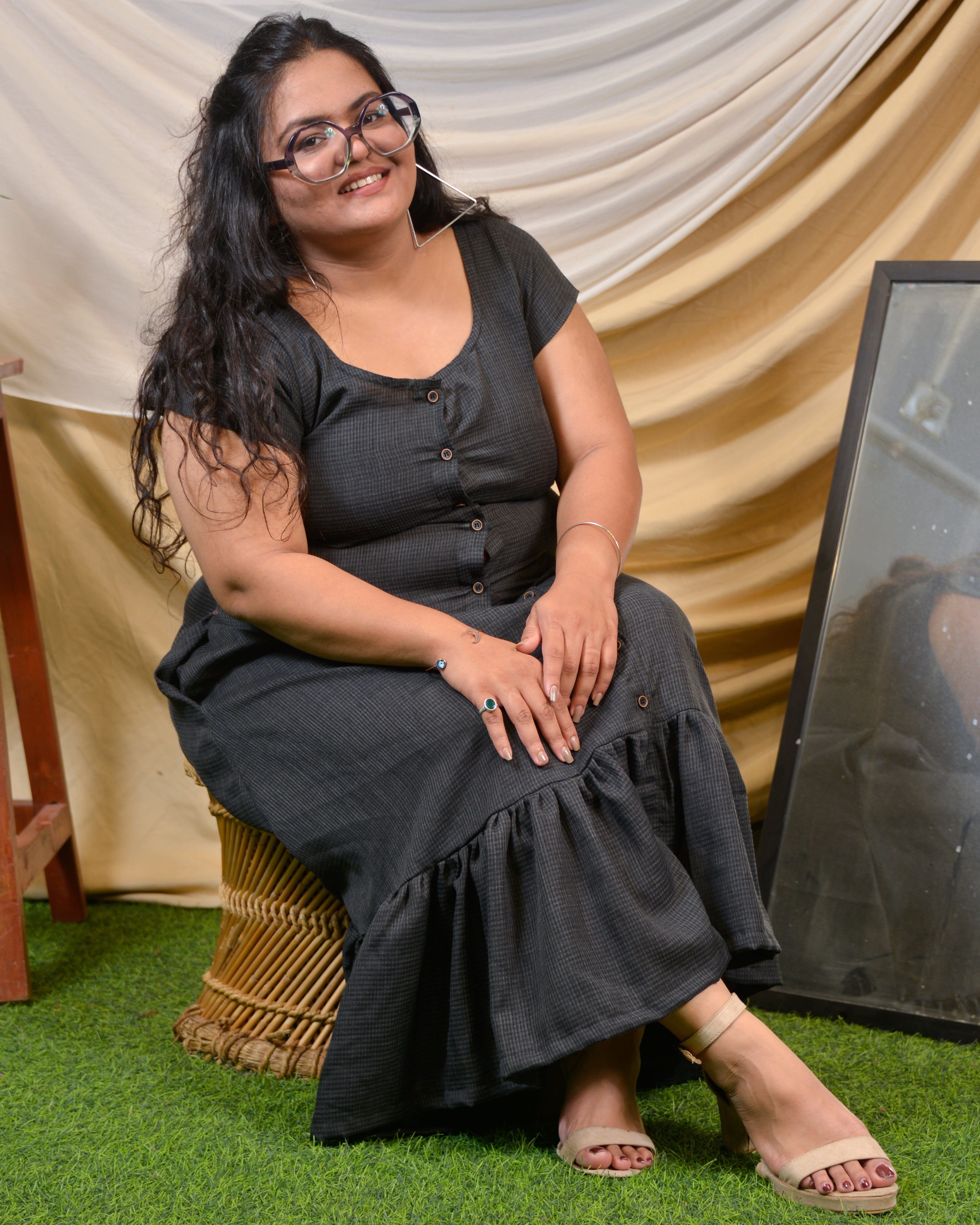 Grey Checkered Plus Size Dress