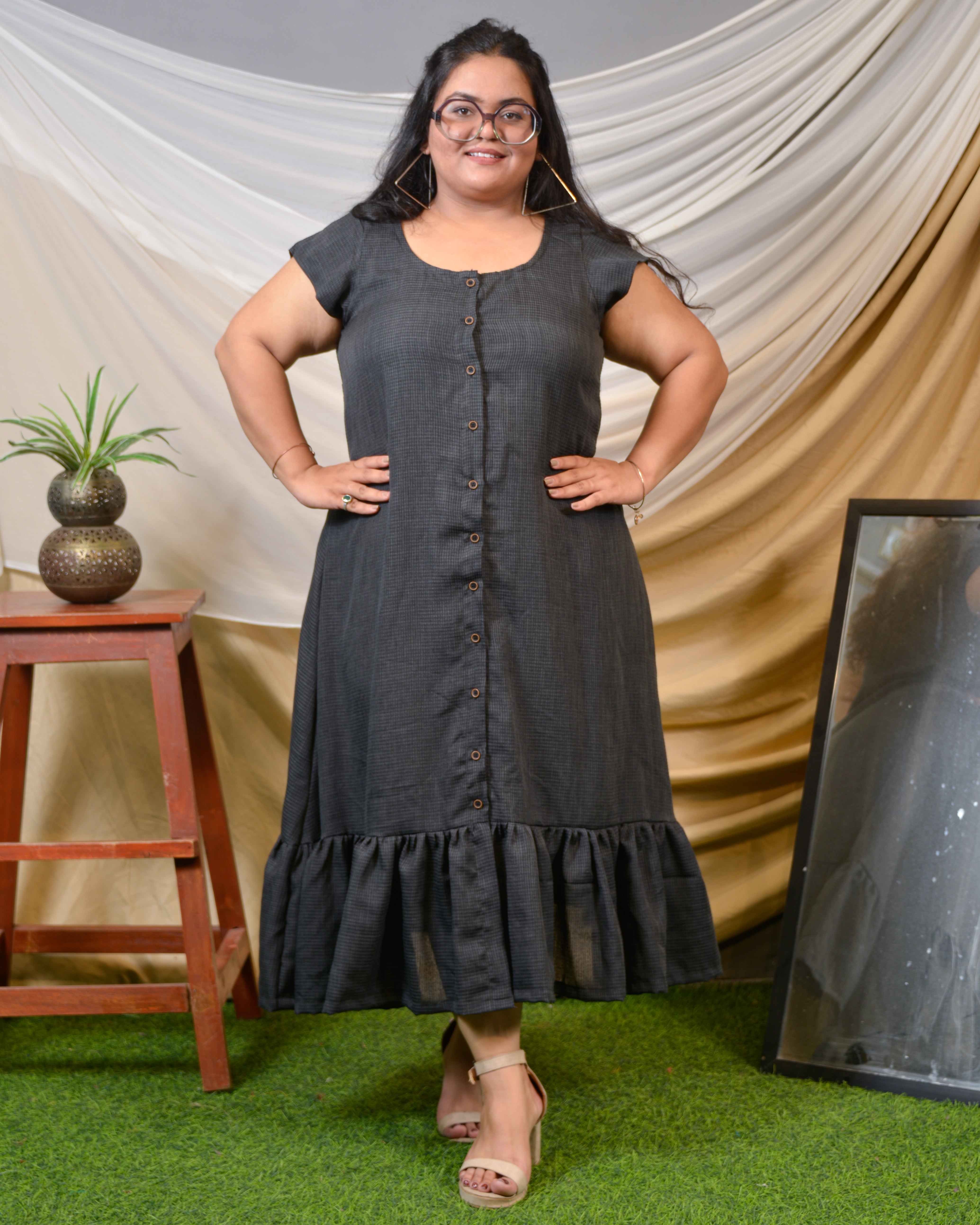 Grey Checkered Plus Size Dress Main image