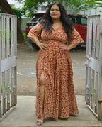 Red Aztec Slit Kirtle Plus Size Dress