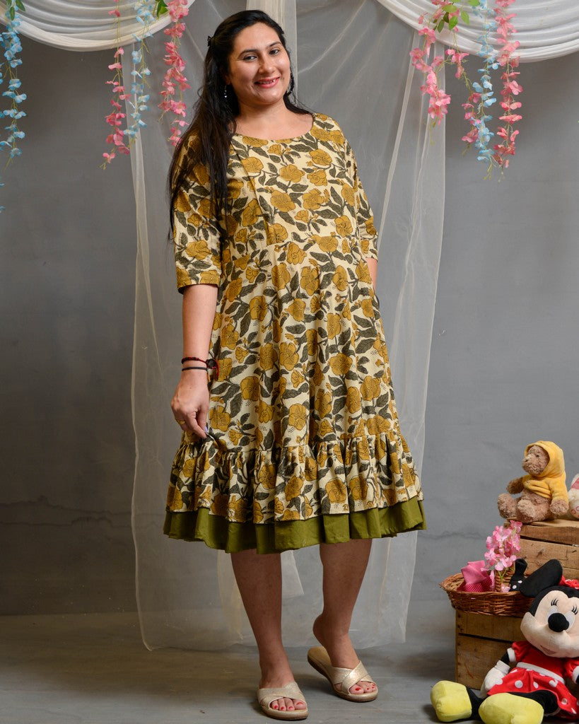 Yellow Cannas Frill Maternity Dress