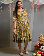 Yellow Cannas Frill Maternity Dress