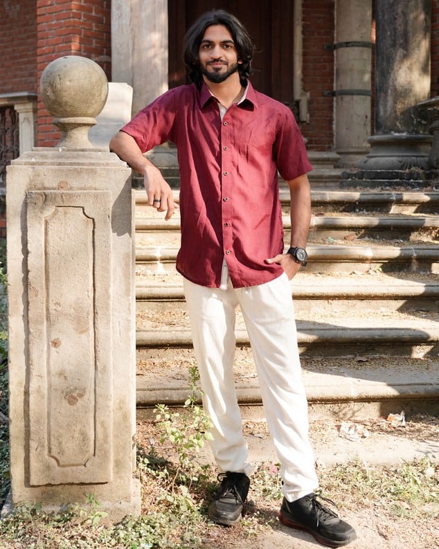 Maroon Checkered Striped Shirt