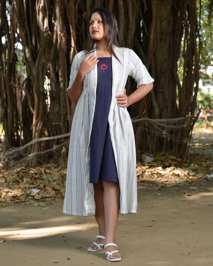 Navy Mirror Maternity Dress with Shrug