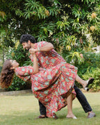 Leafing Red Floral Couple Set