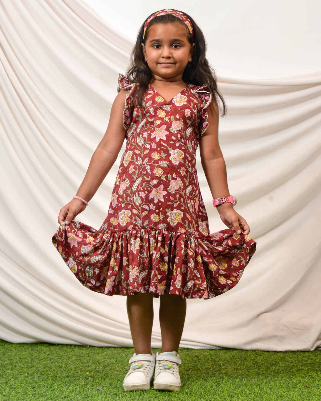 Maroon Lily Frill Kids Dress