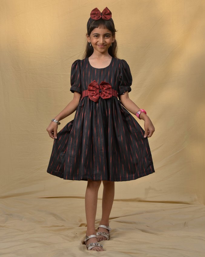 Black Diverting Threads Kids Dress Main image