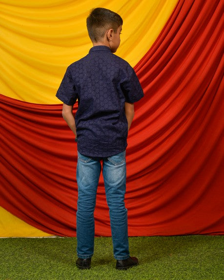 Ink Blue Cutwork Kids Shirt