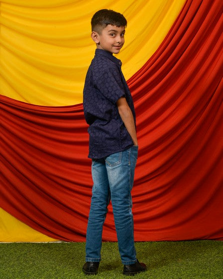 Ink Blue Cutwork Kids Shirt