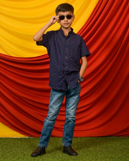 Ink Blue Cutwork Kids Shirt Main image