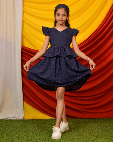 Ink Blue Cutwork Kids Dress