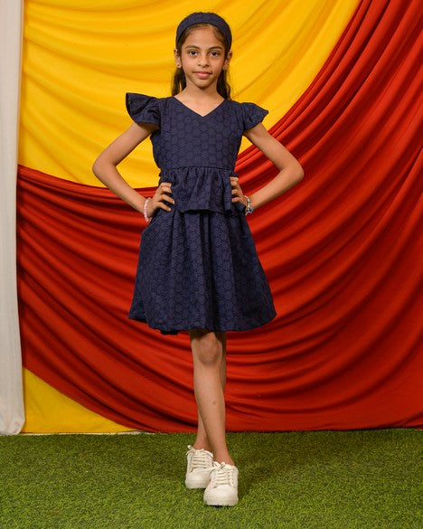 Ink Blue Cutwork Kids Dress Main image