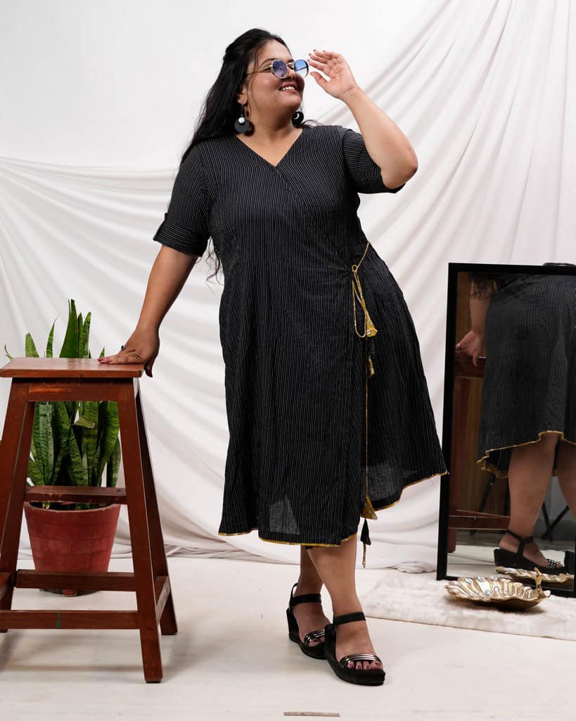 Black Kantha Wrap Plus Size Dress