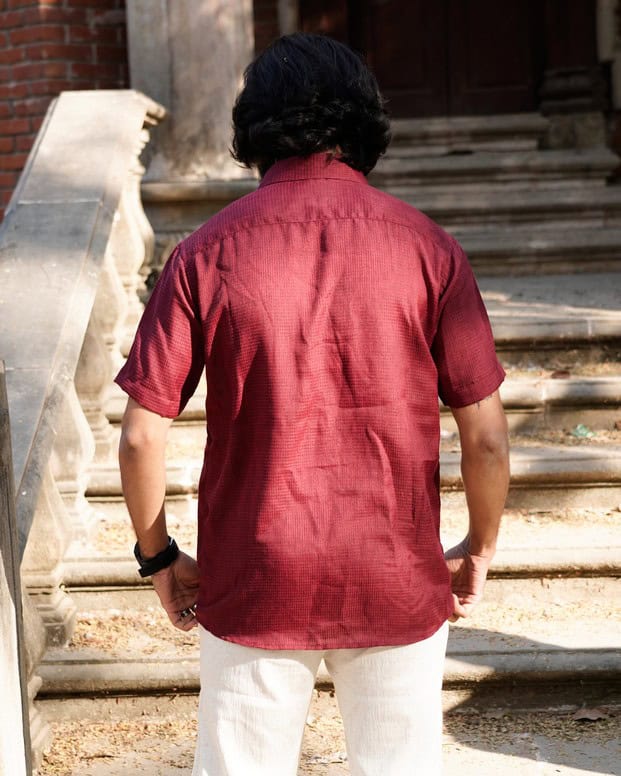 Maroon Checkered Striped Shirt