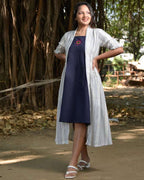 Navy Mirror Dress with Shrug
