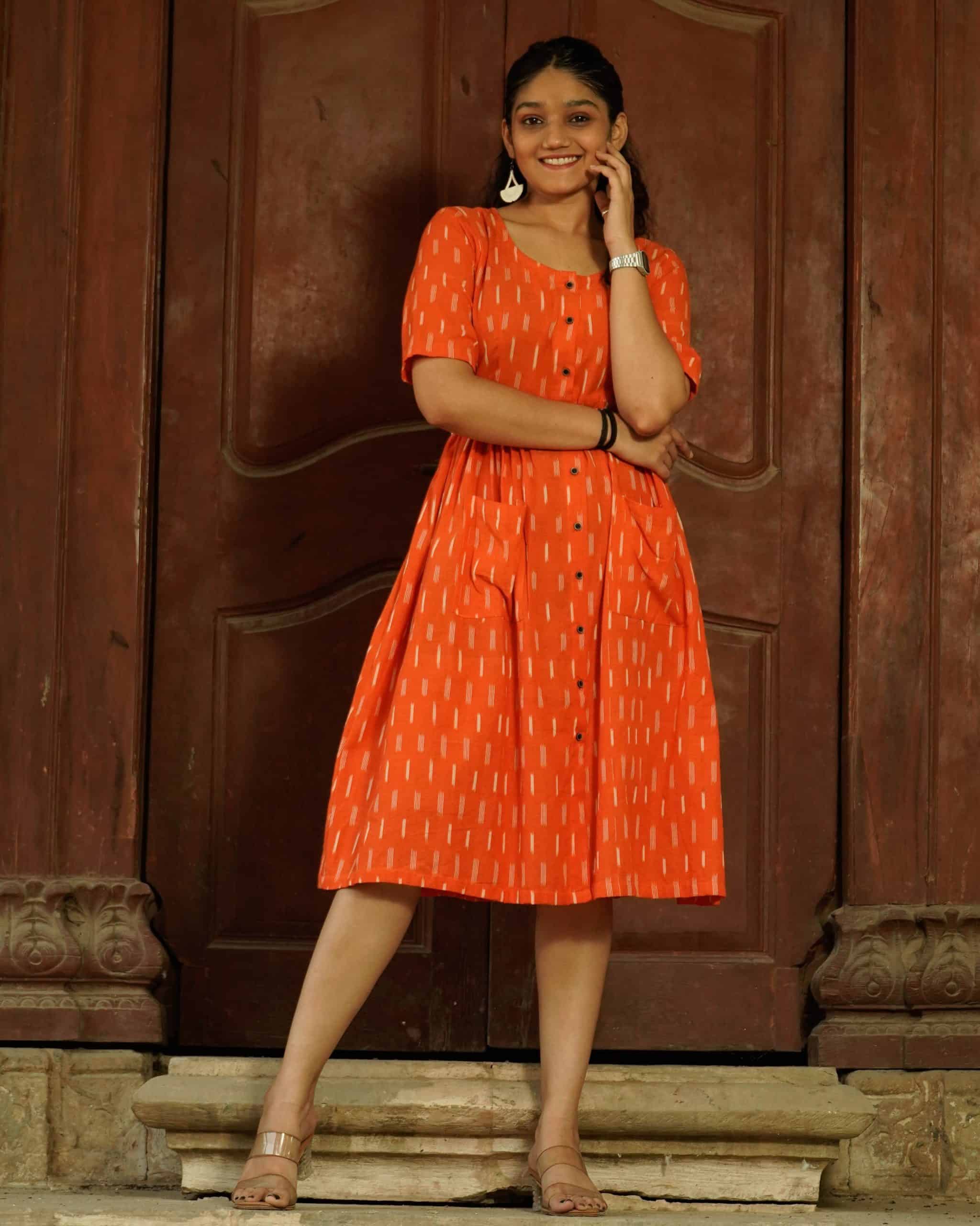 Orange Punch Nursing Dress with Belt