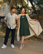 Green Mirror Dress with Shrug Family Set