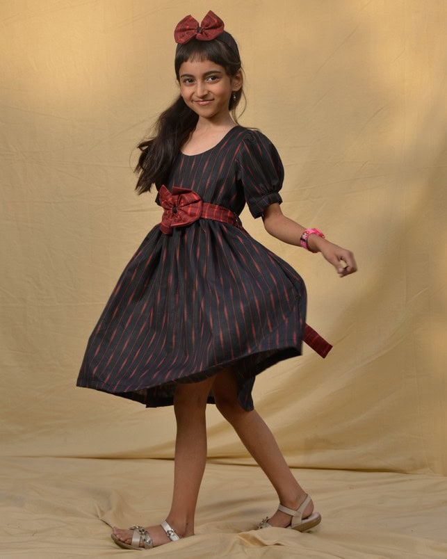 Black Diverting Threads Kids Dress