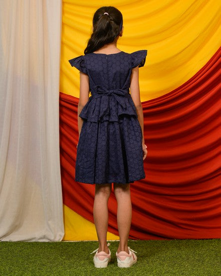 Ink Blue Cutwork Kids Dress