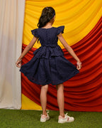Ink Blue Cutwork Kids Dress