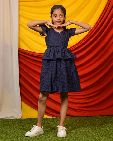 Ink Blue Cutwork Kids Dress