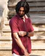 Maroon Checkered Striped Shirt