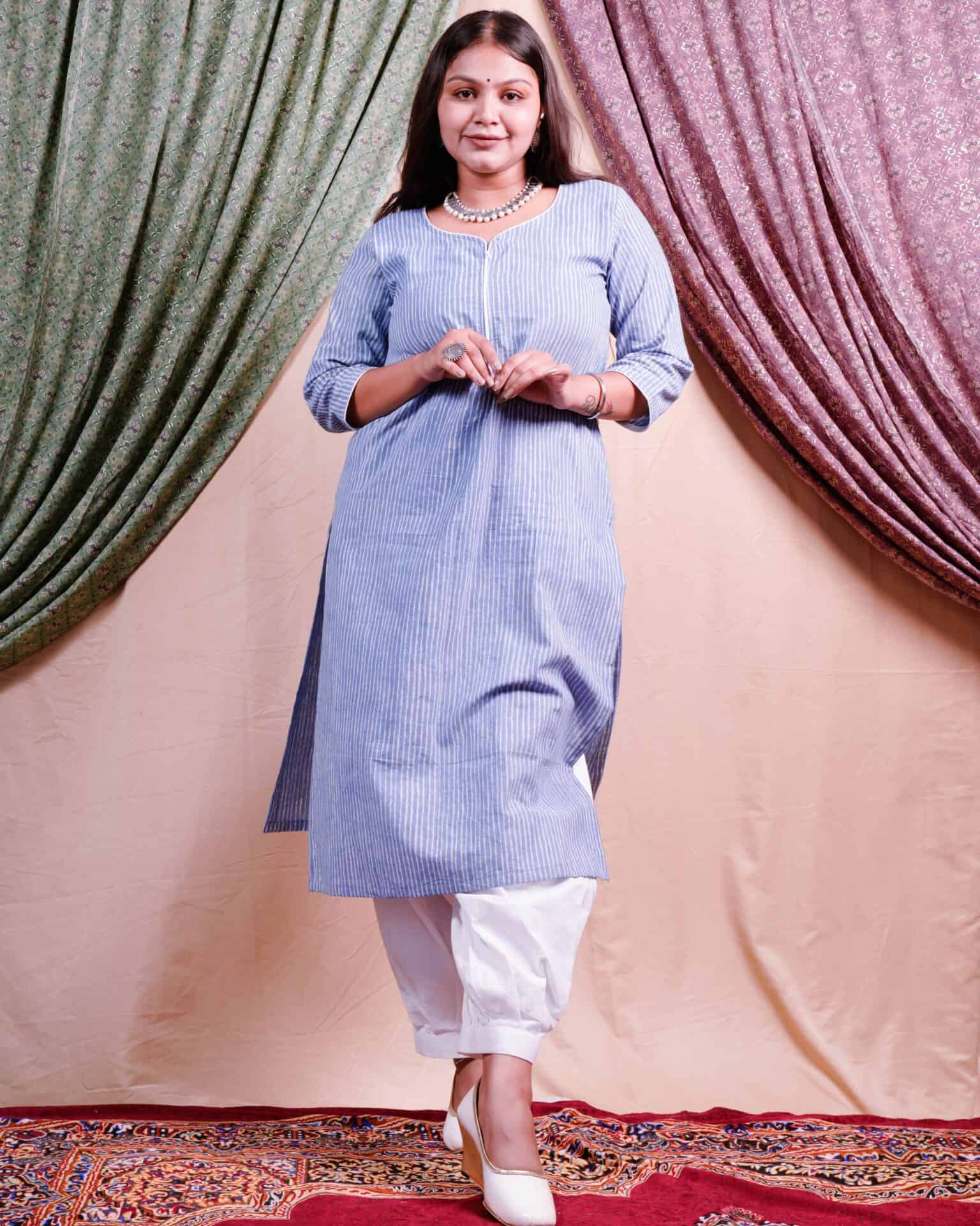 Powder blue stripes Kurti