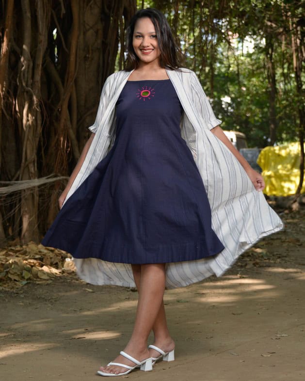 Navy Mirror Dress with Shrug