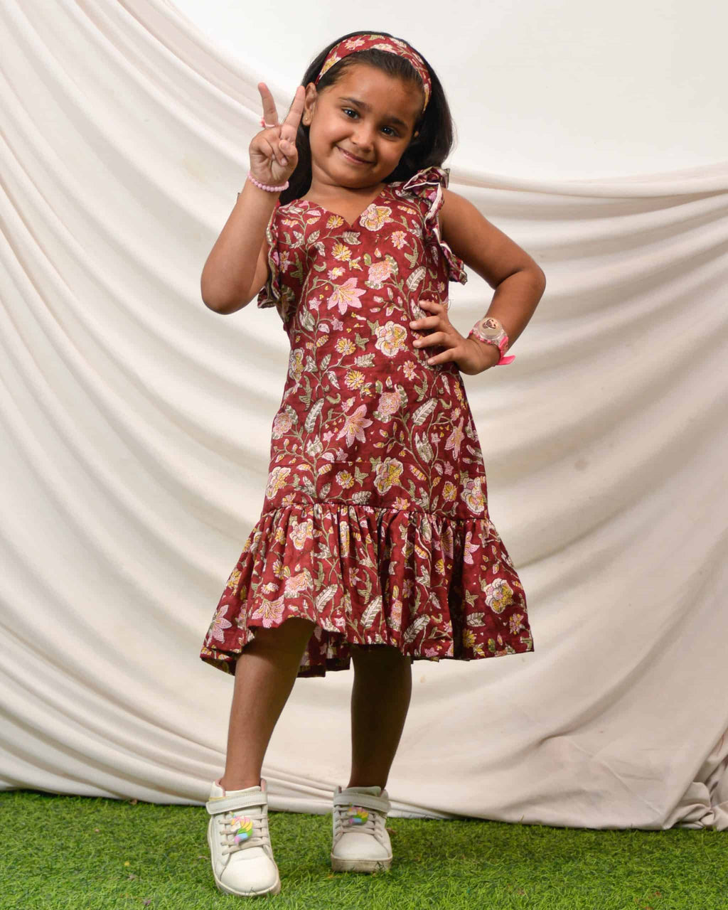 Maroon Lily Frill Kids Dress